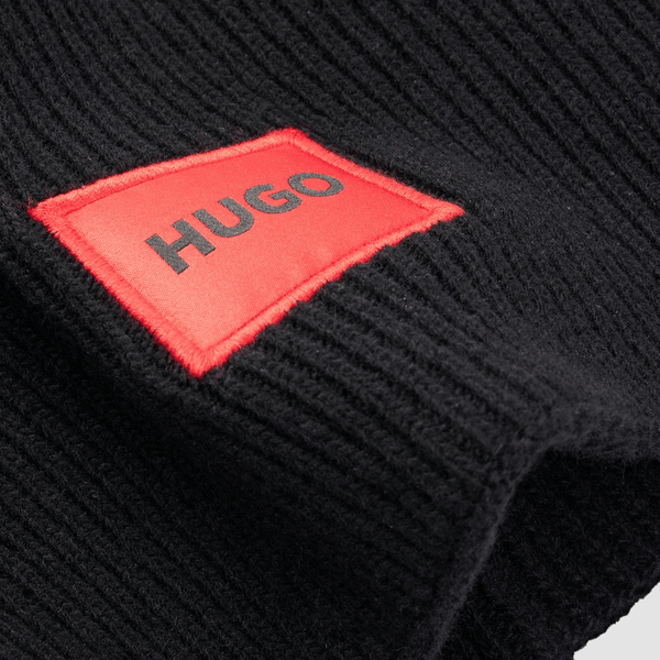 Hugo Boss mens xaff ribbed beanie in black wool blend