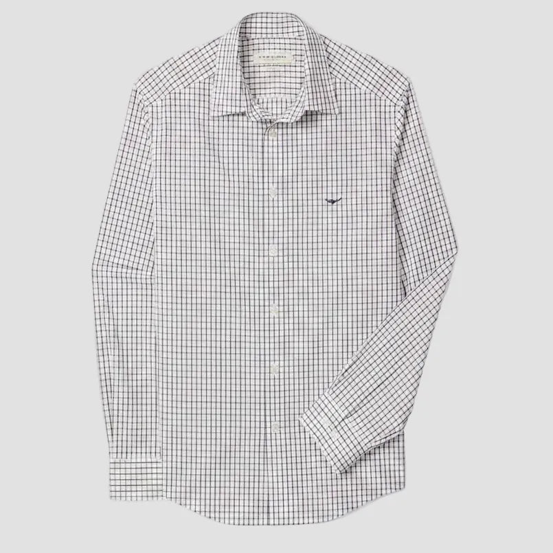 Checkered shirt with a small logo on a white background