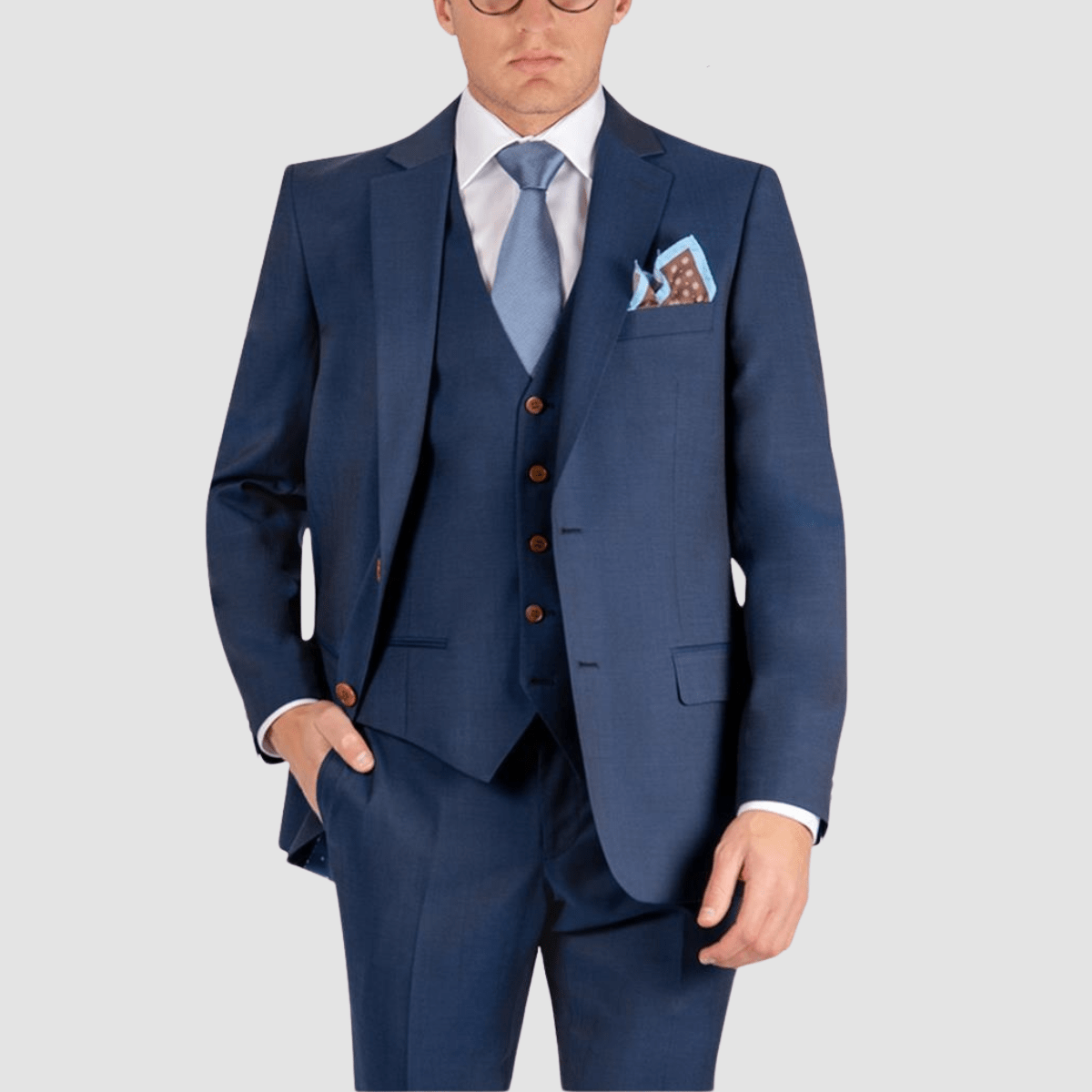 Rembrandt Original Fit Cooper Suit in Blue Contrast Twill Pure Wool