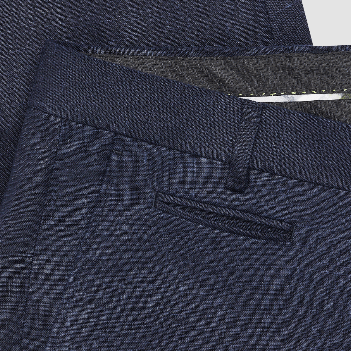 Navy linen tailored fit trousers by Savile Row.