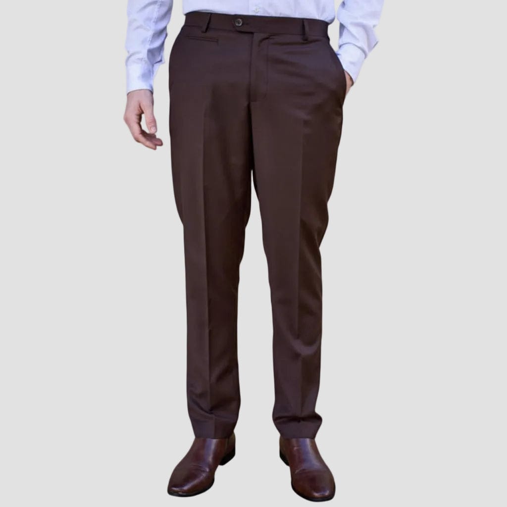 Chocolate dress pants by Savile Row with brown leather shoes.