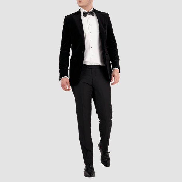 Savile Row Slim Fit Jonah Peak Lapel Sports Jacket in Black Velvet