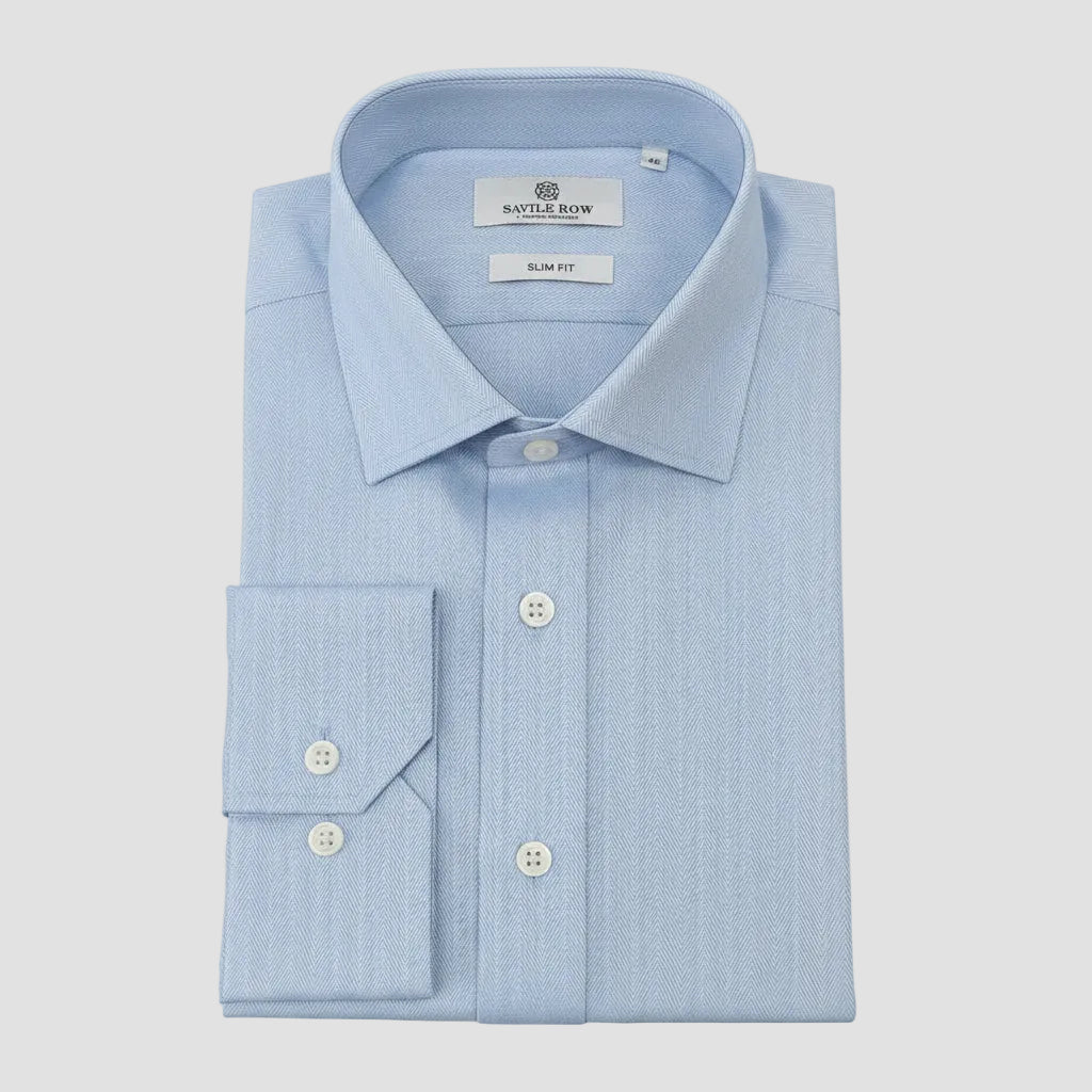 Savile Row Slim Fit Lucas Shirt in Blue Pure Cotton.