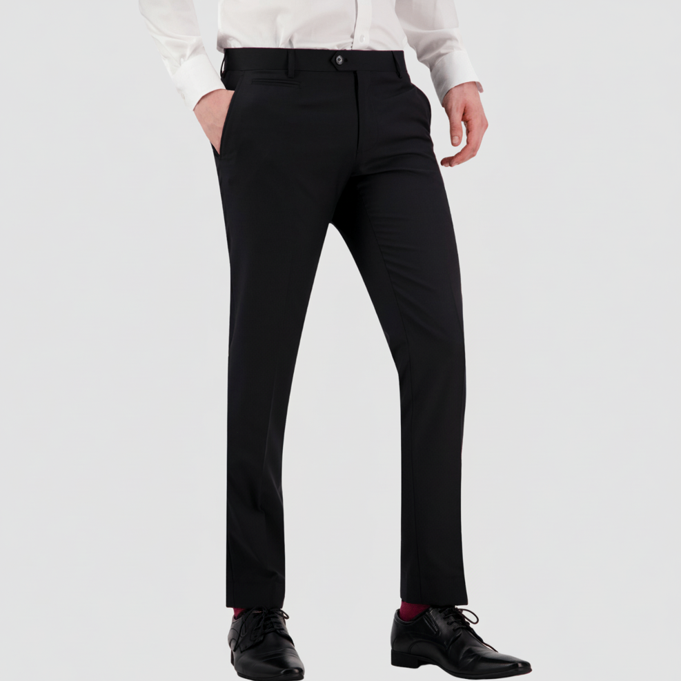 Black tailored performance suit in a premium wool blend by Savile Row.