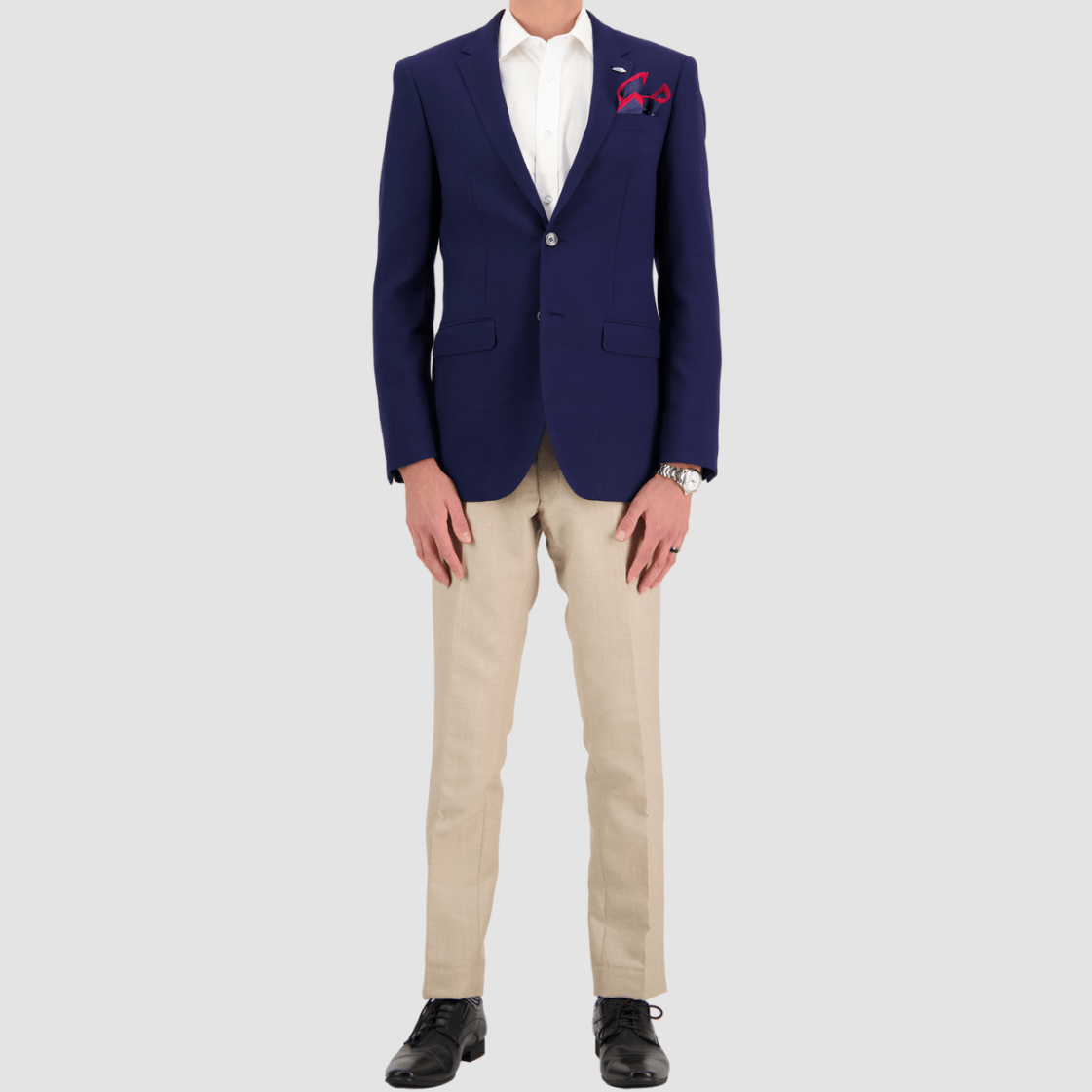 Savile Row Abram Navy Wool Jacket—big men's slim fit, textured Merino wool, notch lapel.