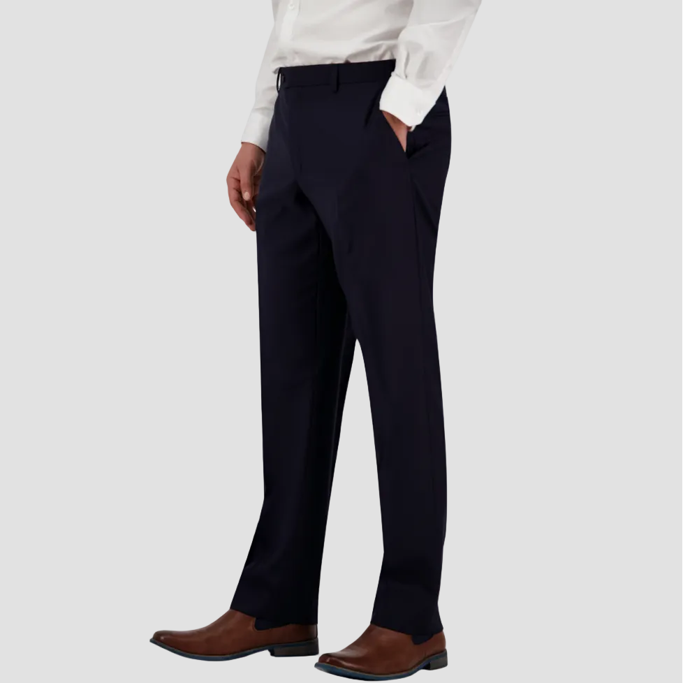 Navy Big Men’s tailored travel suit in Super 110s Merino wool by Savile Row.