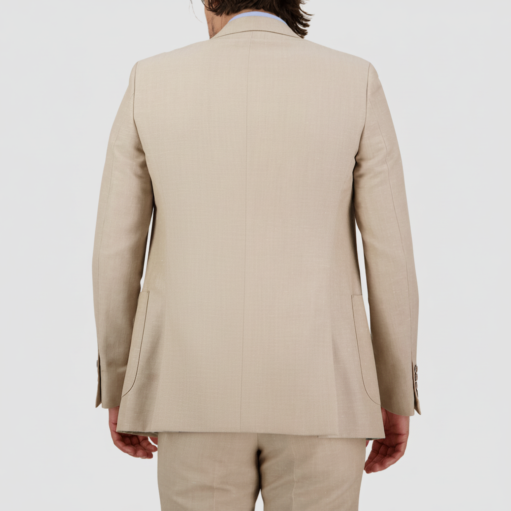 Sand tailored linen‑blend suit by Savile Row with a soft linen finish.
