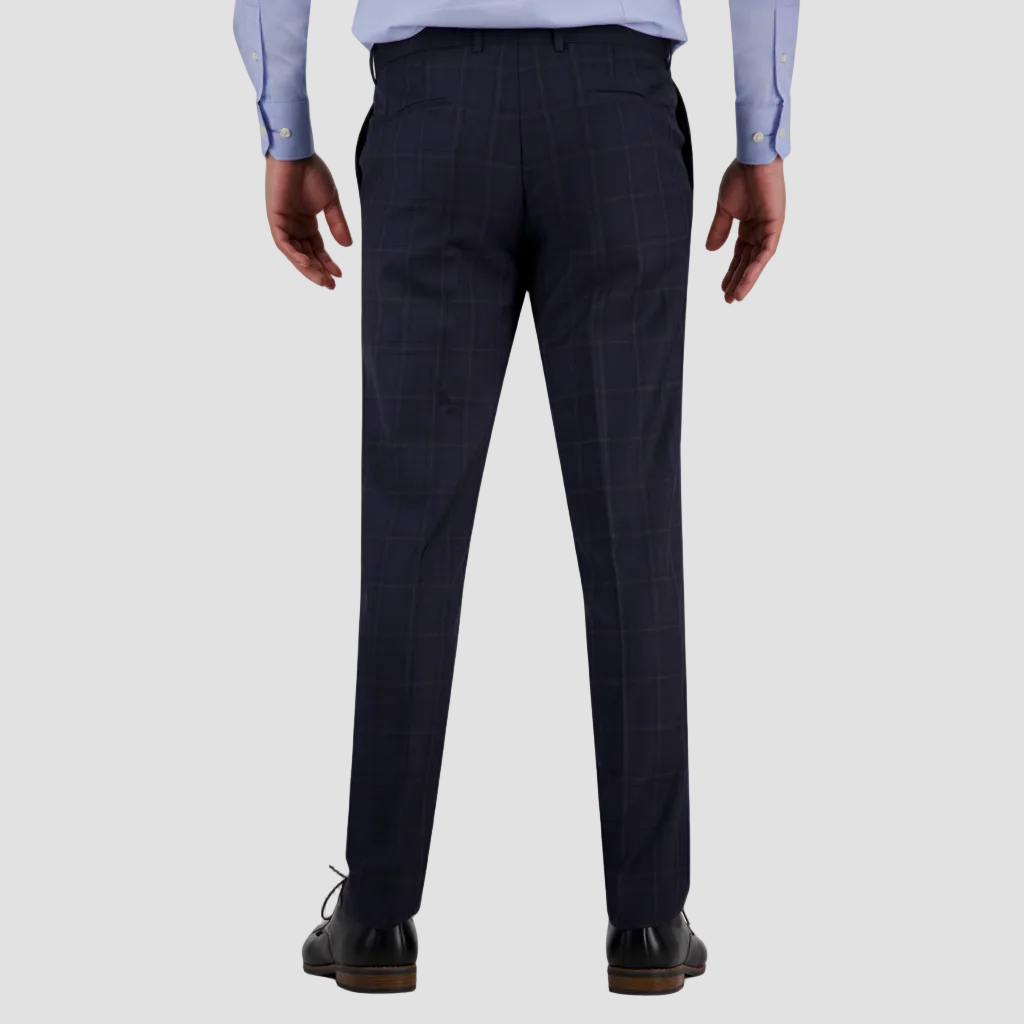 Navy trousers worn by a person