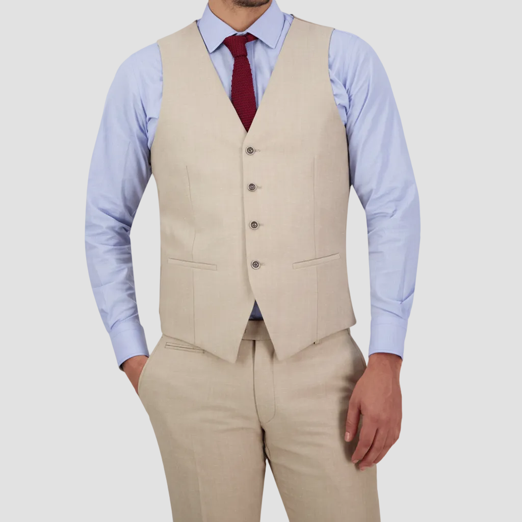 Sand tailored linen‑blend vest by Savile Row,
