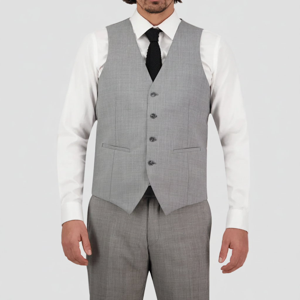 The Saul Suit Vest by Savile Row - A Tailored Fit Chrome Grey Vest with Adjustable Tab.
