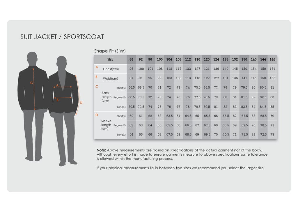 Jacket Size Guide for Boston, Christian Brookes and Daniel Hechter.