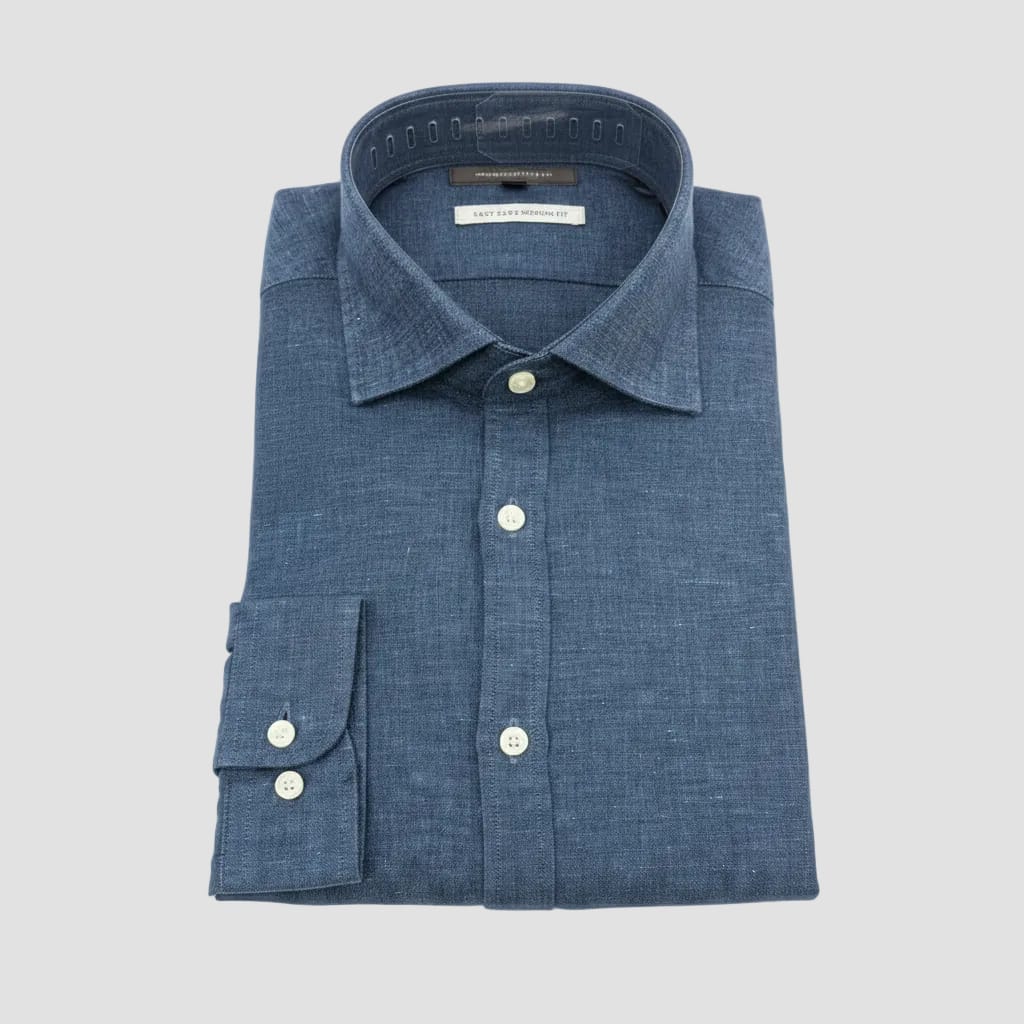 Studio Italia Slim Fit Shirt in Navy Linen