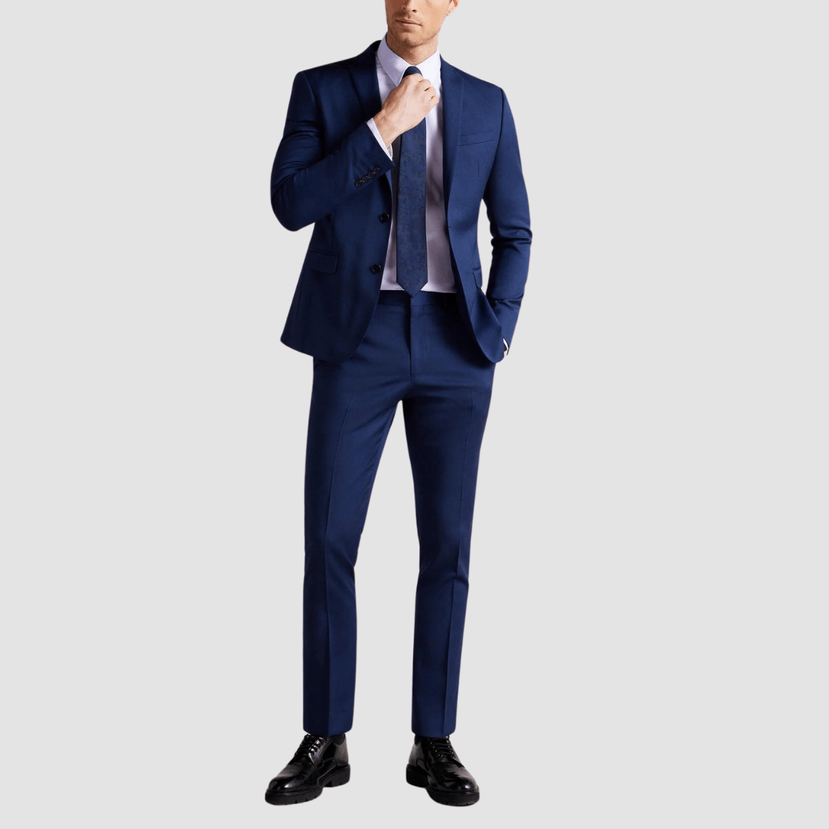 The Ted Baker Daltross Shirt in Lilac Pure Cotton paired with navy suit.