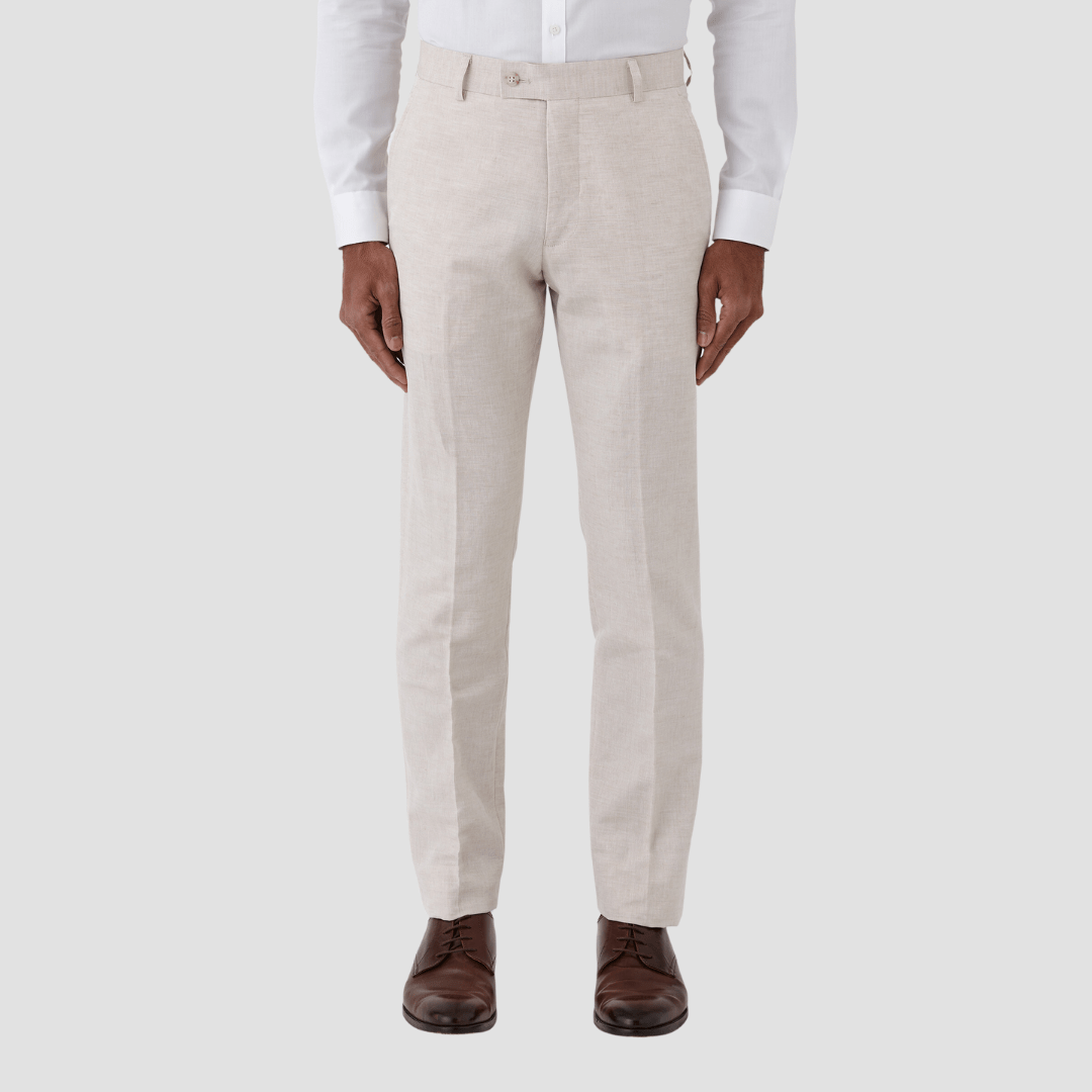 Uberstone slim fit joe linen suit trouser in sand