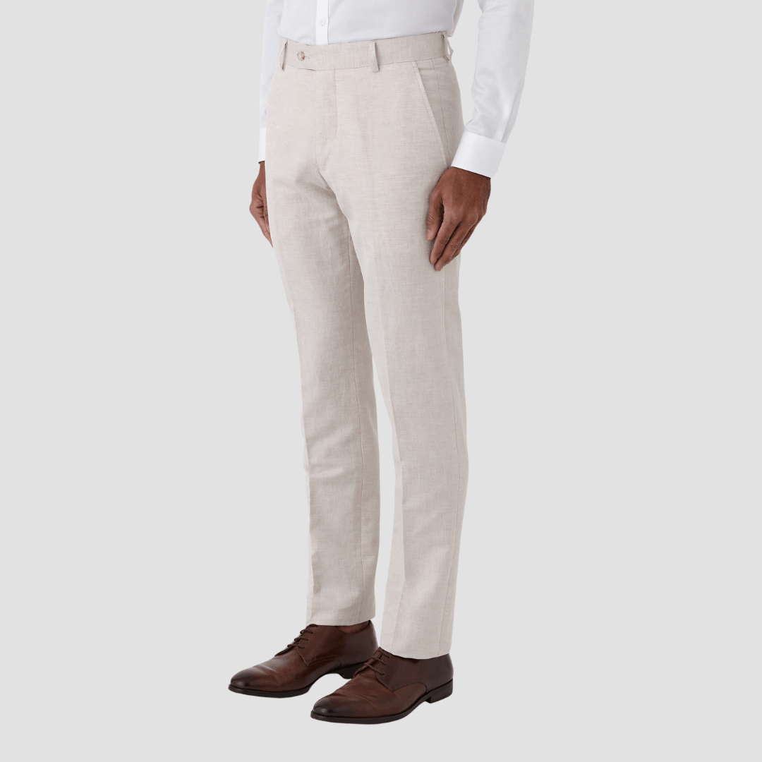 Uberstone slim fit joe linen suit trouser in sand