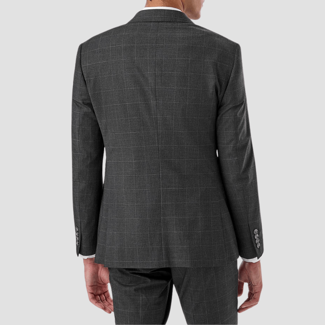 Gray checkered suit jacket on a white background