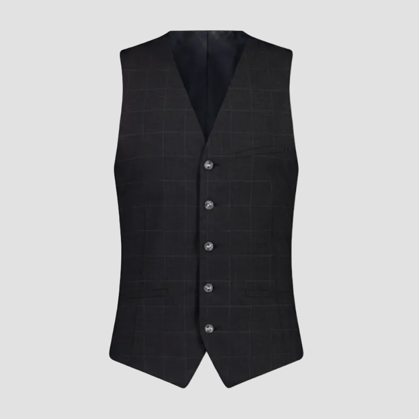 Black checkered vest with buttons on a white background