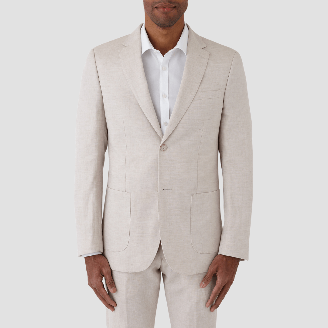 Uberstone slim fit tyson linen suit in sand