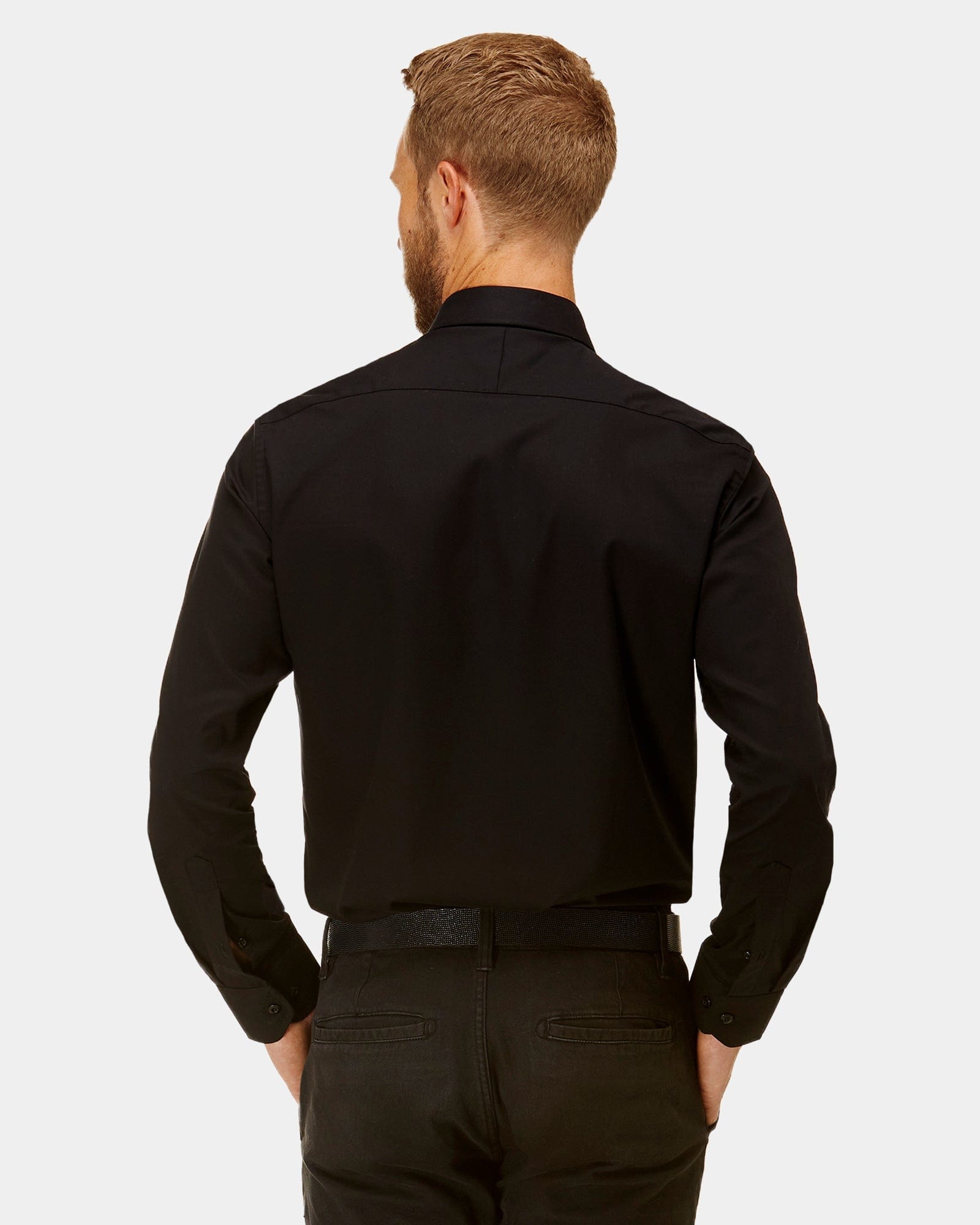 the back of the brooksfield mens classic fit business shirt in black