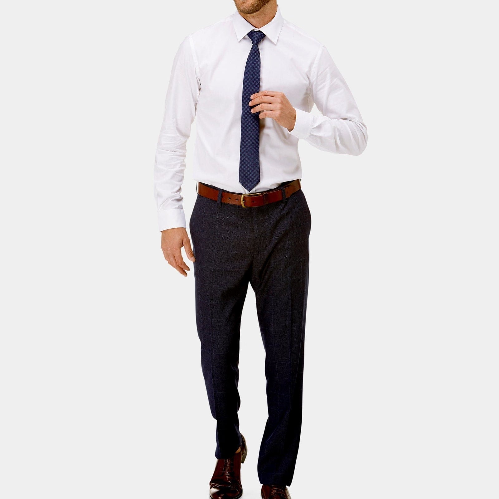 brooksfield classic fit staple mens shirt in white BFC911 with a charcoal suit pant and blue tie