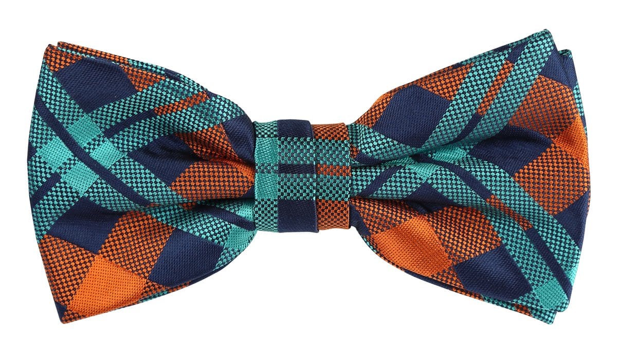 James Adelin Check Bow Tie in Navy, Orange and Aqua
