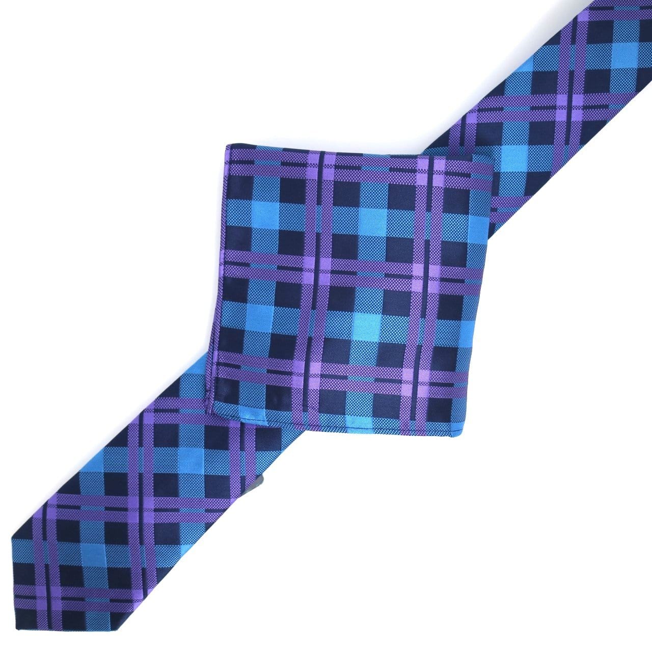 James Adelin Luxury Check Neck Tie in Navy, Turquoise and Purple