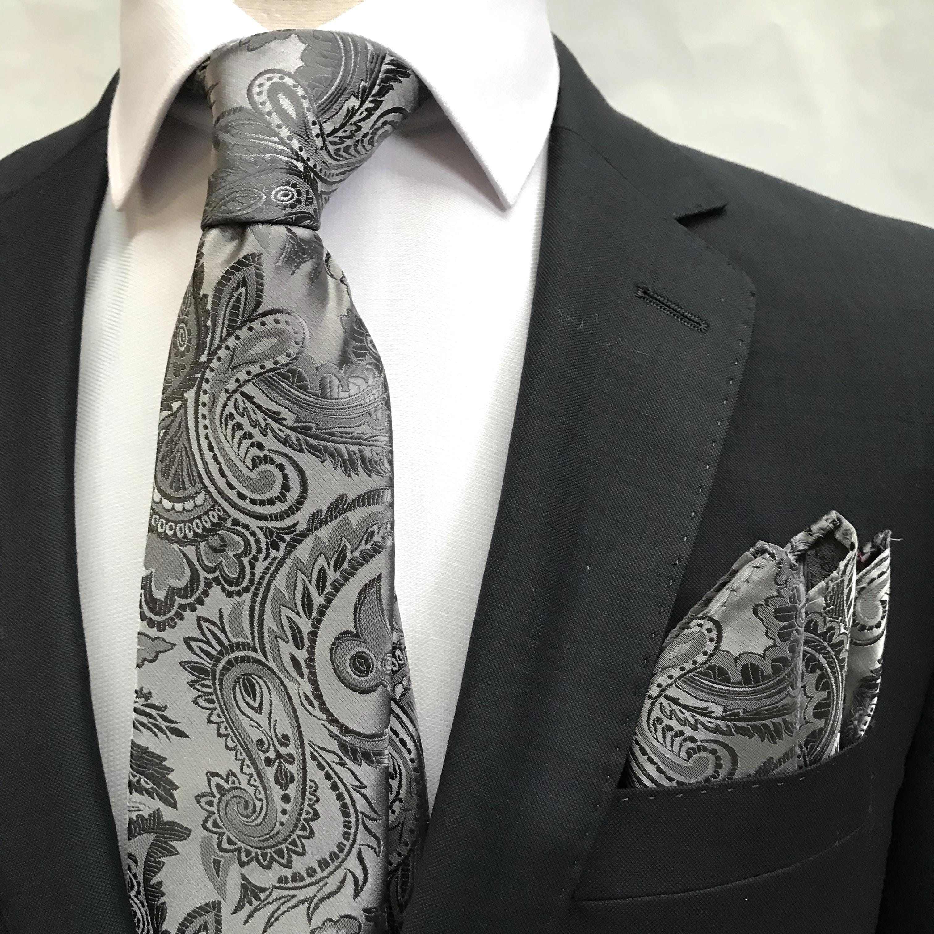 James Adelin Luxury Paisley Neck Tie in Grey and Charcoal