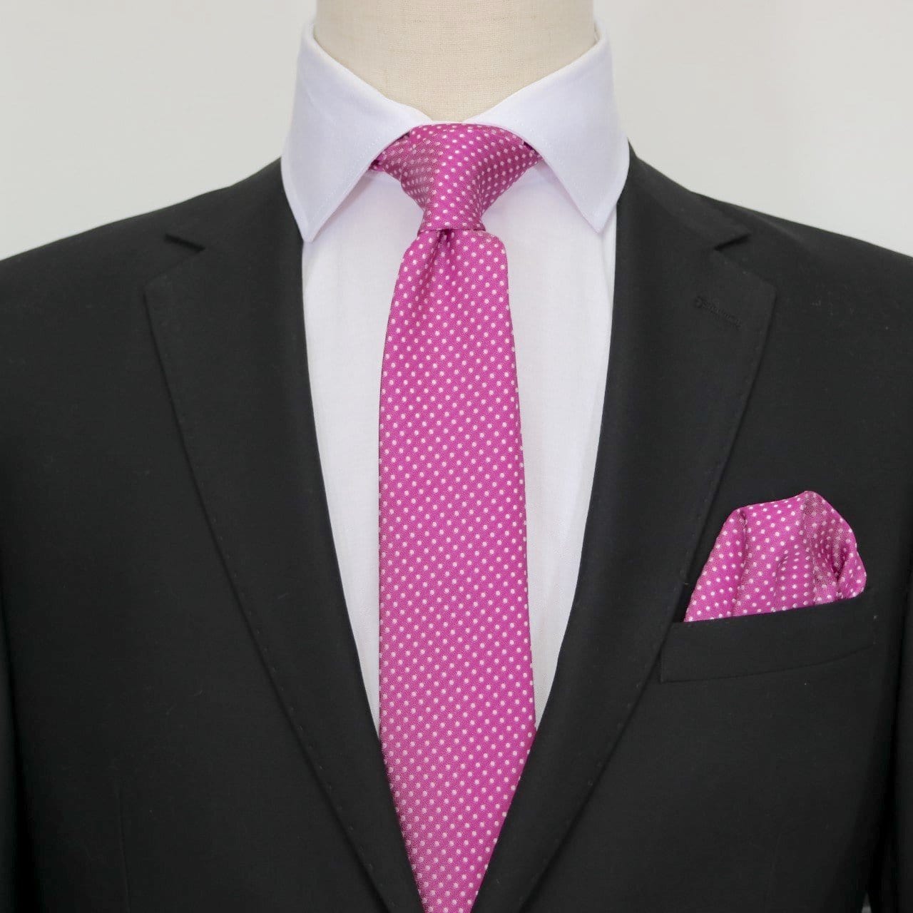James Adelin Luxury Mini Spot Neck Tie in Magenta and White