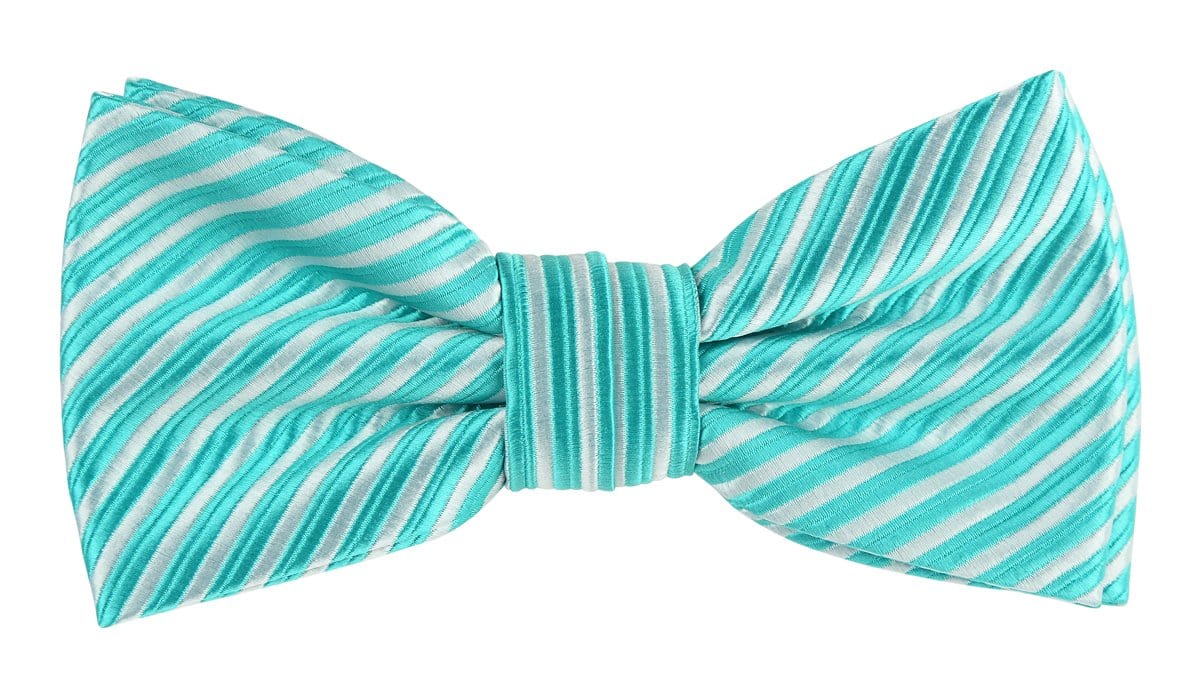 aqua blue and white striped bow tie