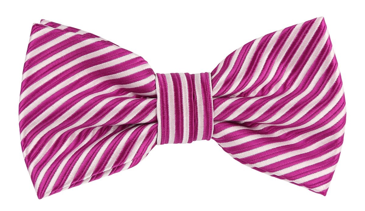 magenta pink and white striped bow tie