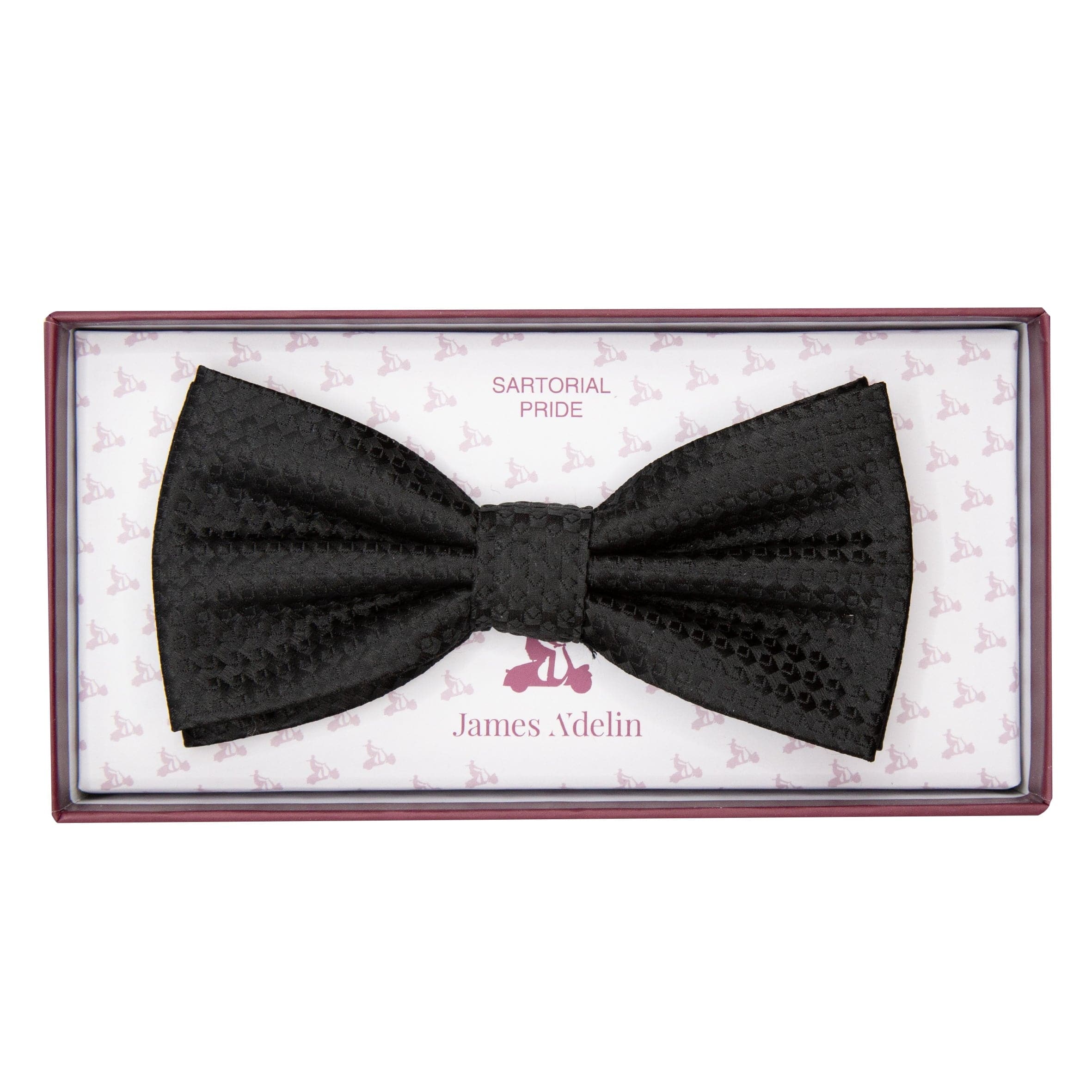 James Adelin Luxury Gingham Textured Weave Bow Tie in Black
