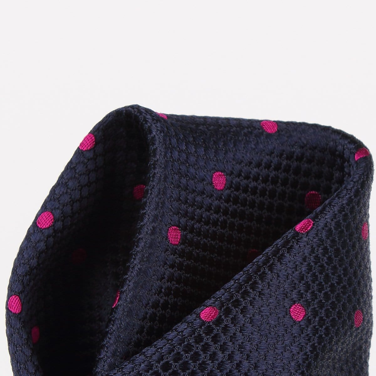 James Adelin Polka Dot Square Weave Pure Silk Pocket Square Navy and Magenta