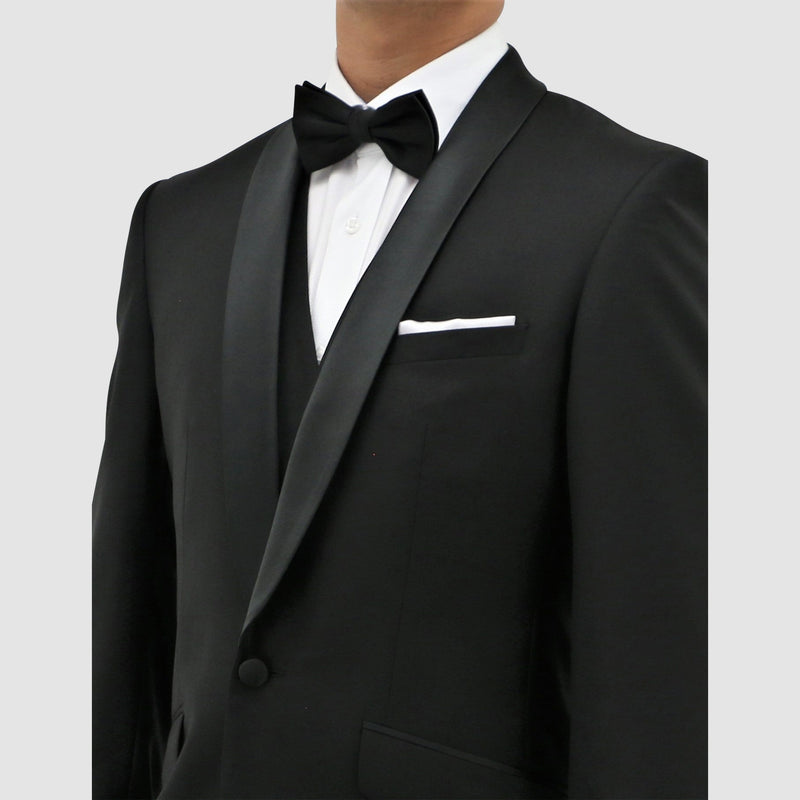 Daniel Hechter slim fit manta shawl lapel tuxedo suit in black pure wool