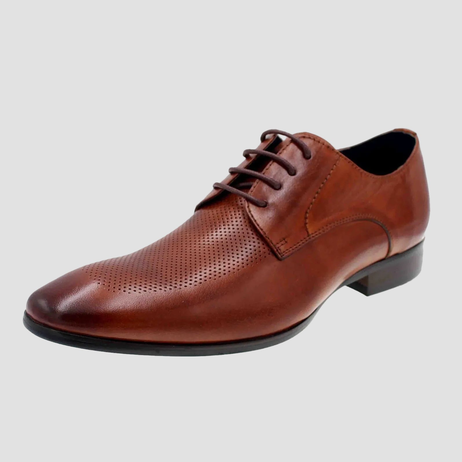 a side view of the Martino Carolus buffalo lace up leather shoe in dark tan FM192M