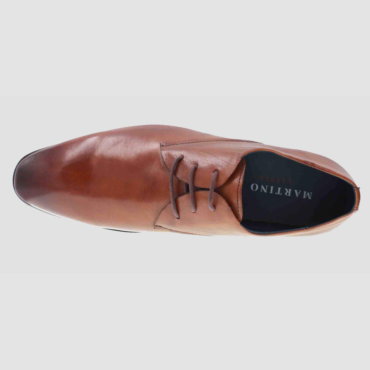 a top view of the martino carolus leather lace up shoe in dark tan FM194M