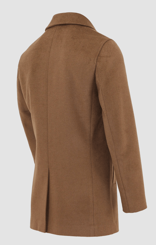 showing the back vent and shape of the daniel hechter slim fit carvell mens coat in tan W20DH817C-24