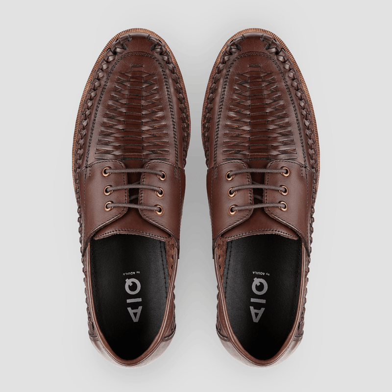 the aquila mens leather shoe with brown laces and braided detail