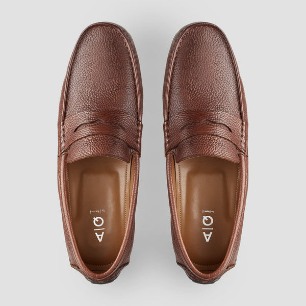 a top view of the tan mens leather loafer 