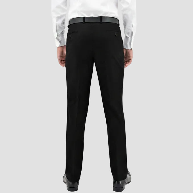 Men’s Lyon black trousers by Boston, crafted in Australian merino wool with a comfort‑fit leg and clean profile.