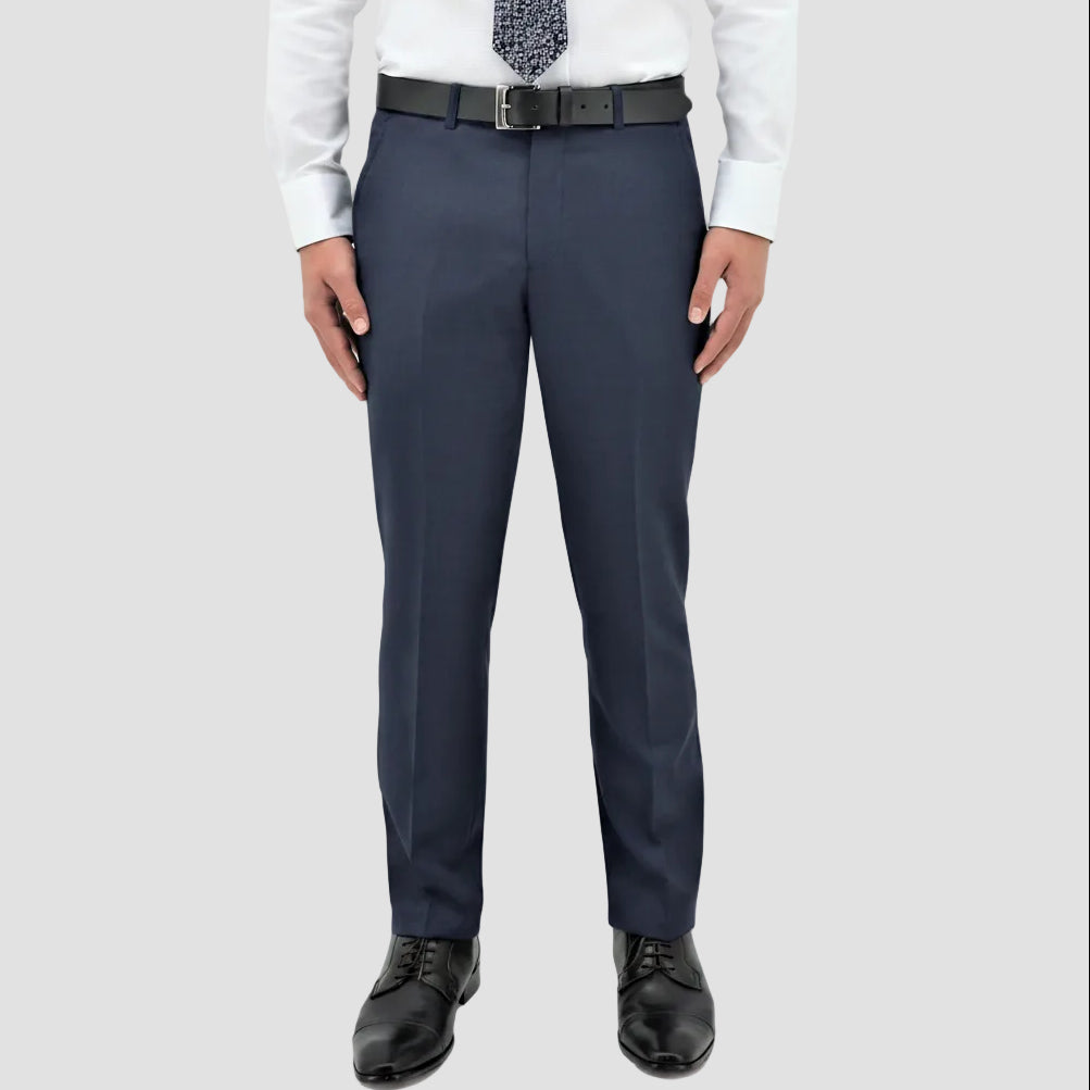 Men’s Lyon blue trousers by Boston, crafted in Australian merino wool with a comfort‑fit leg and clean profile.