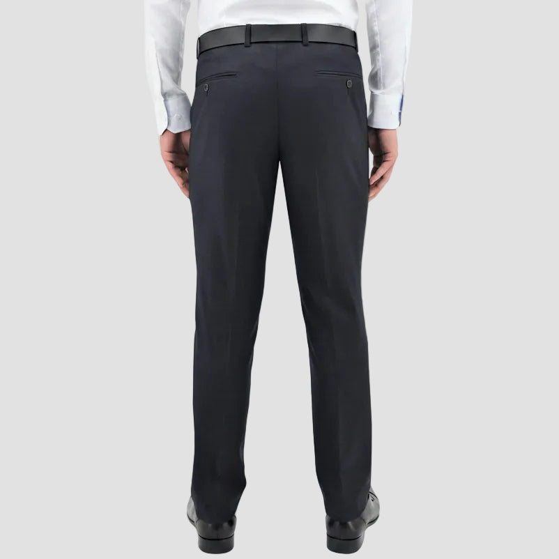 Men’s Lyon navy trousers by Boston, crafted in Australian merino wool with a comfort‑fit leg and clean profile.