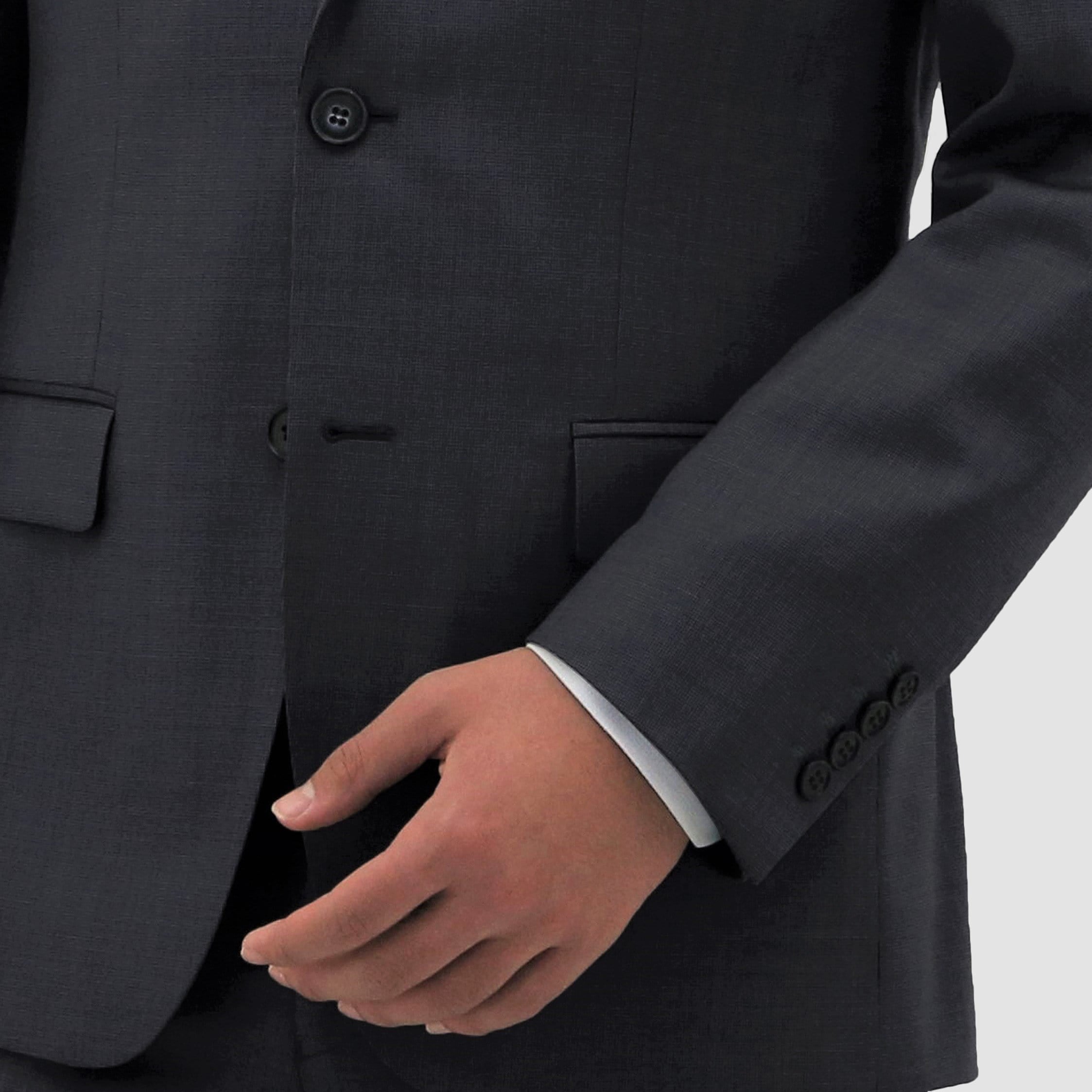 Boston’s Michel navy comfort‑fit suit with notch lapel, flap pockets and straight‑leg trousers.