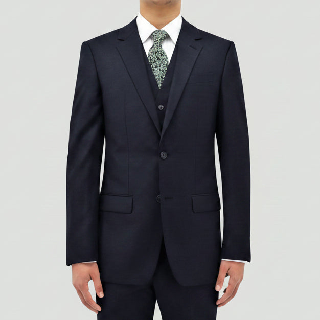 Boston’s Michel navy comfort‑fit suit with notch lapel, flap pockets and straight‑leg trousers.