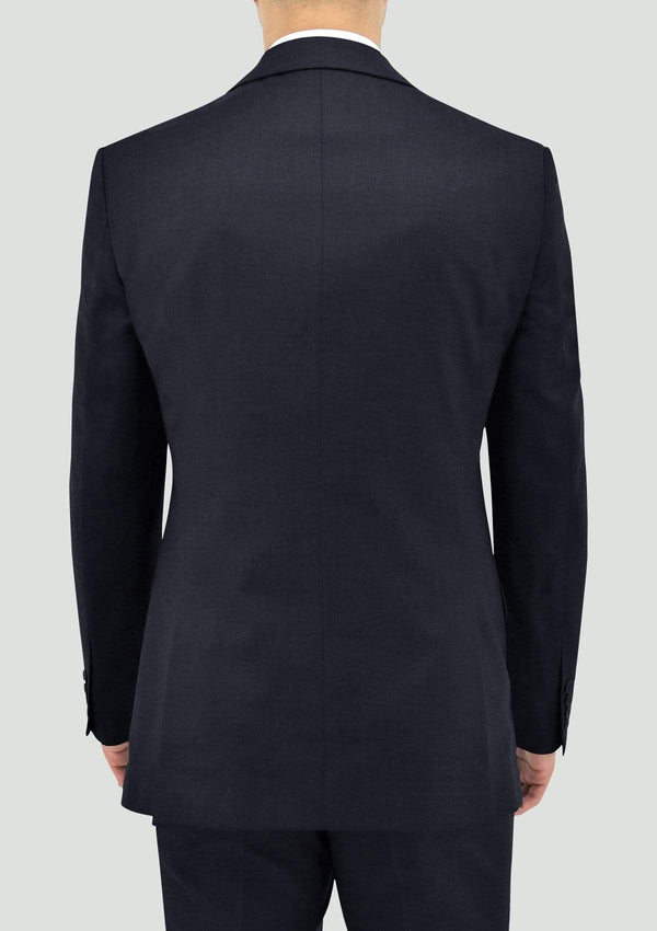 a back view of the boston classic fit michel mens suit jacket in navy blue wool STB106-11