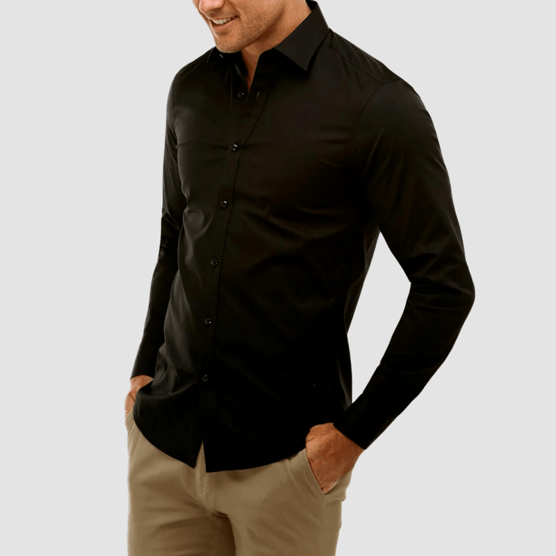 the side view the mens brooksfield performance shirt in black BFC1919