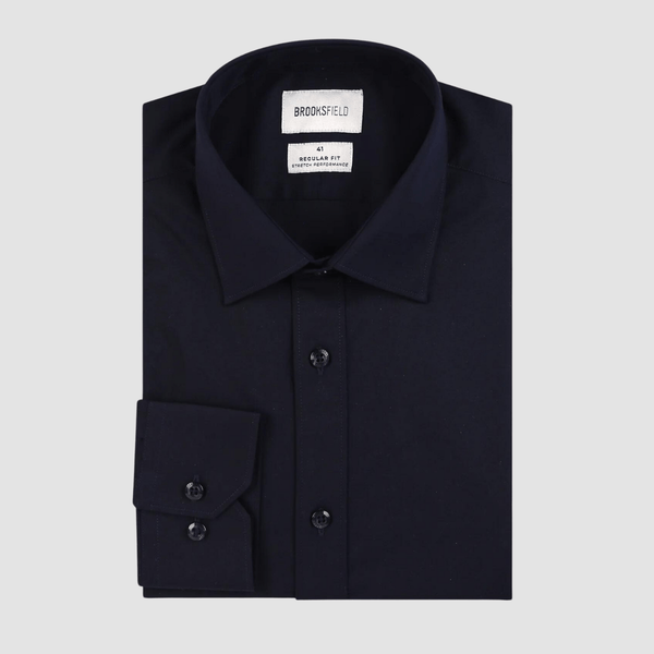 Brooksfield Tailored Fit Performance Business Shirt in Navy
