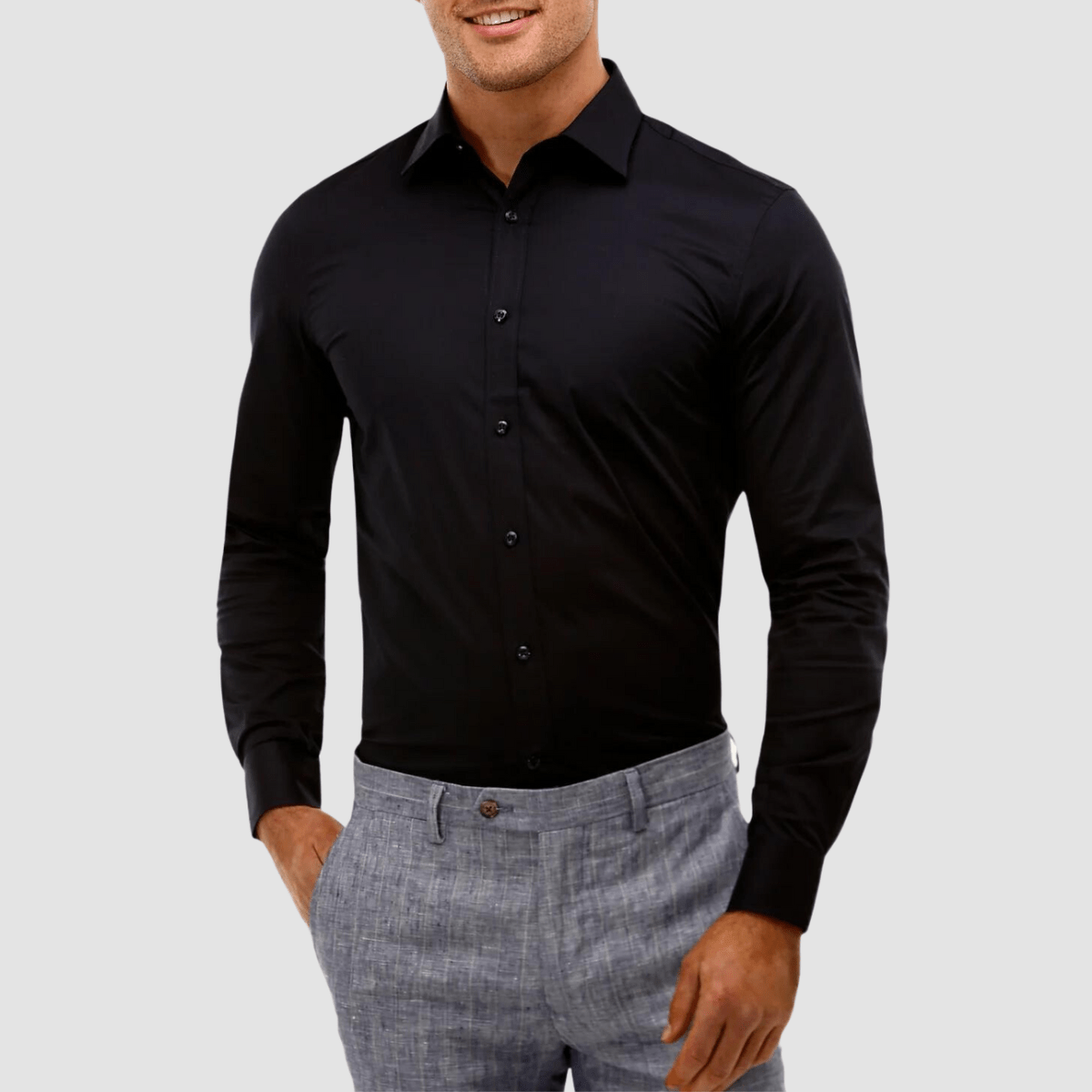 front view of the Brooksfield Tailored Fit Performance Business Shirt in Navy