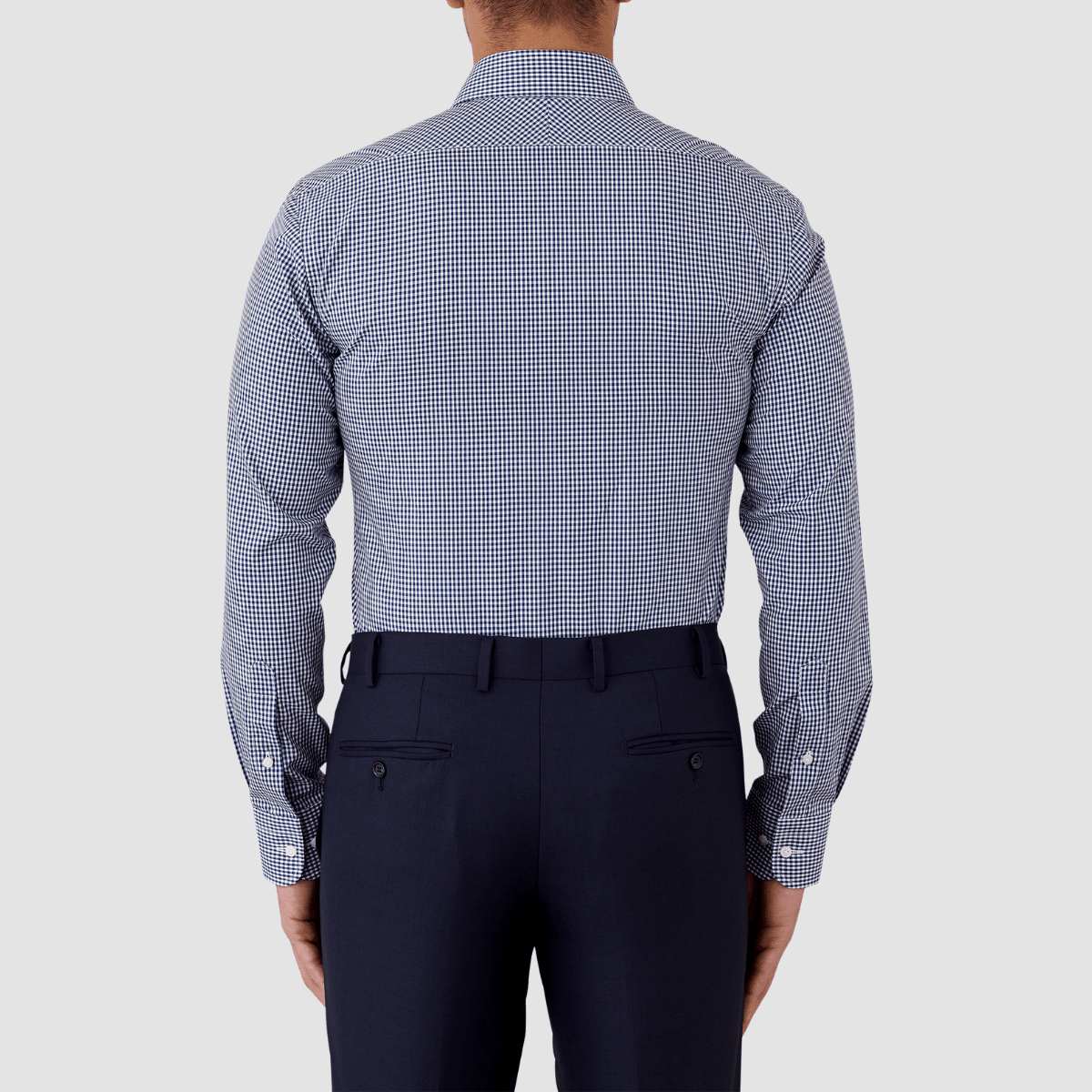 back of the cambridge bentleigh shirt in navy blue check FCP248