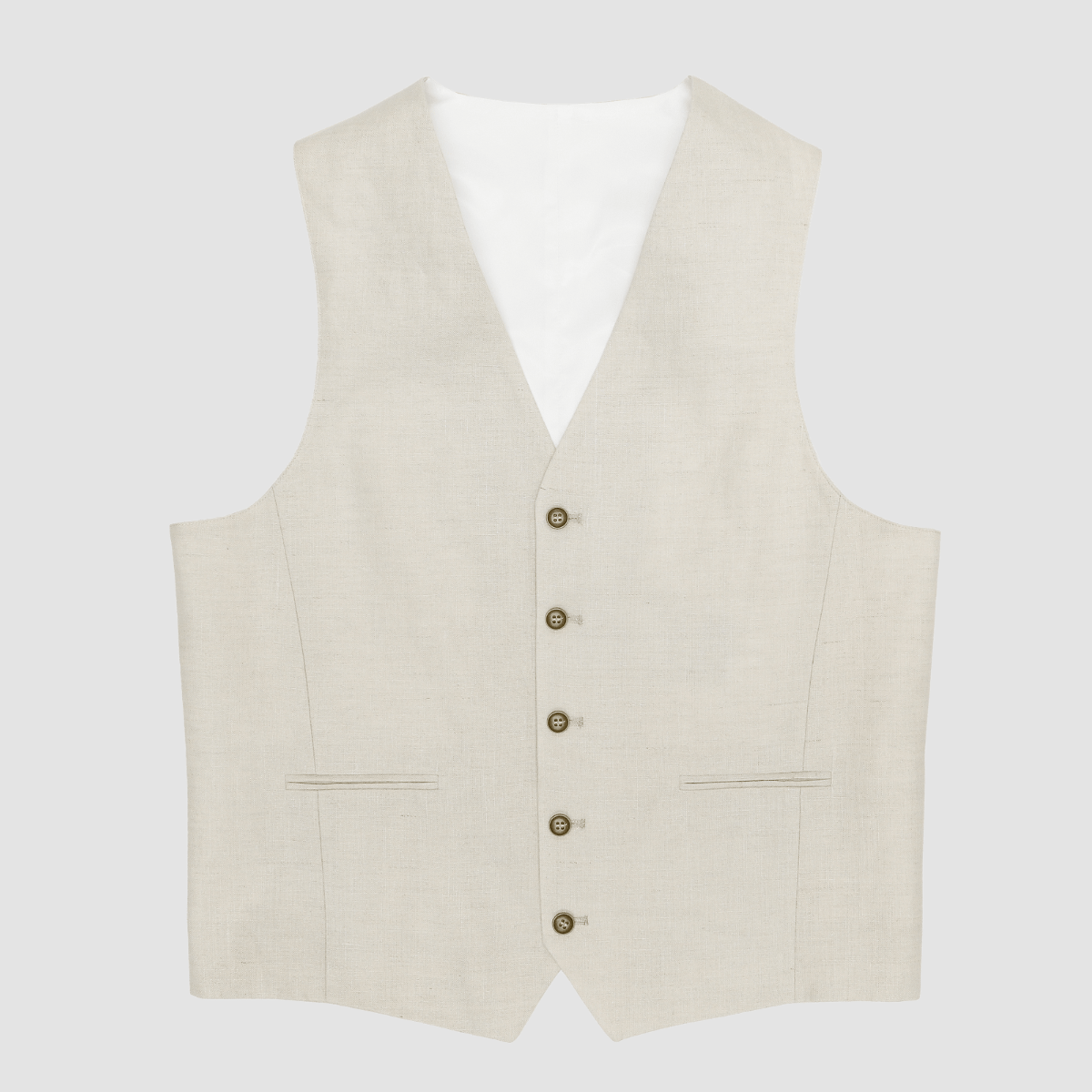 mens linen vest in sand with brown washed look buttons