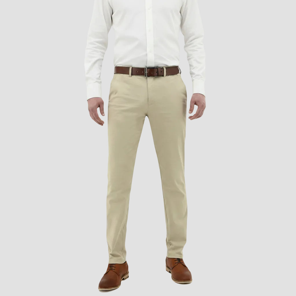Men’s Slim Fit Chino in Sand by Daniel Hechter, crafted in stretch cotton.